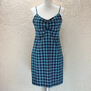 Esprit de Corp Babydoll Plaid Mini Dress Cotton Size 9/10 Side Zipper Y2K Retro